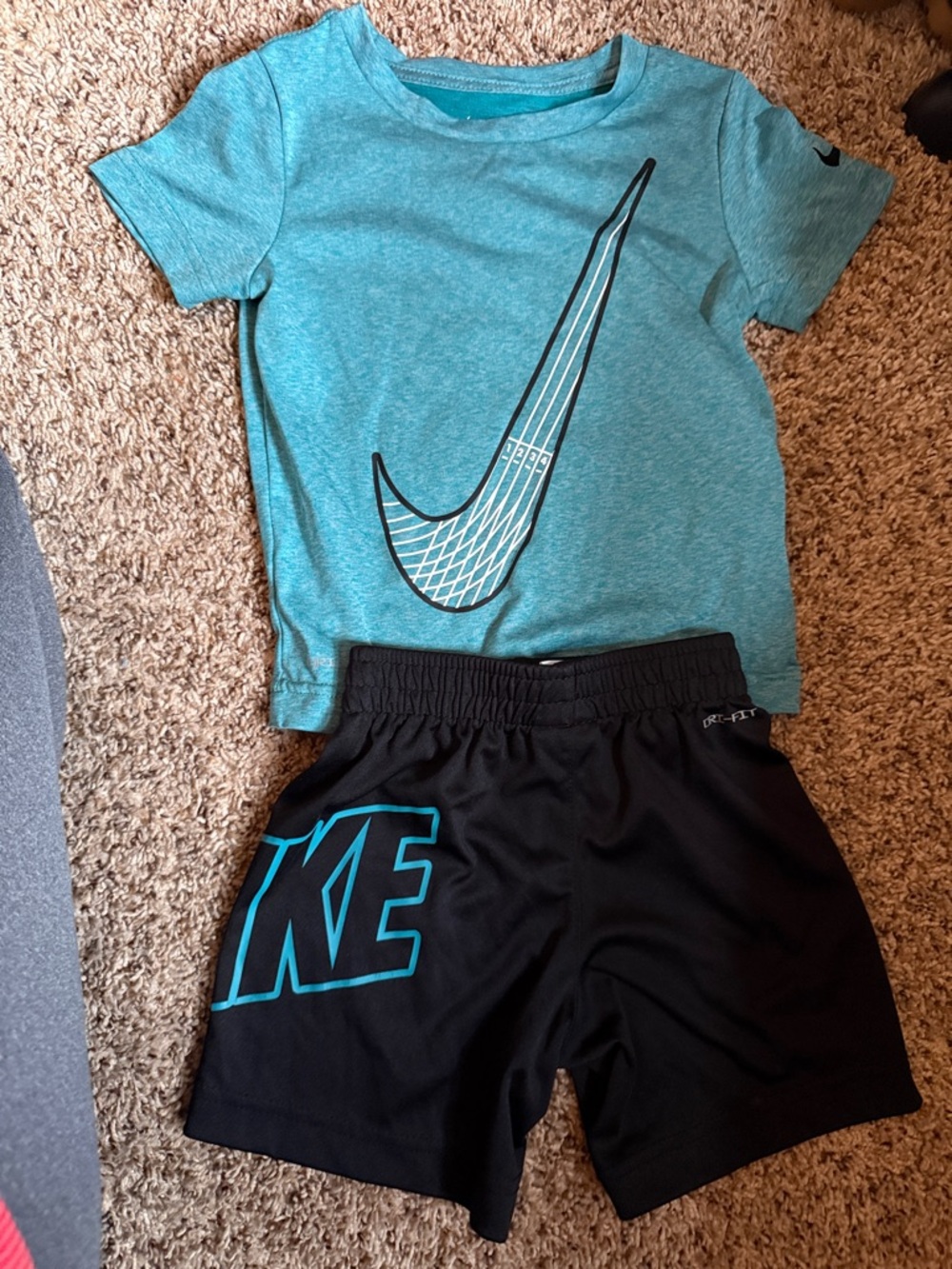 Nike Teal Graphic Tee with Black Athletic Shorts